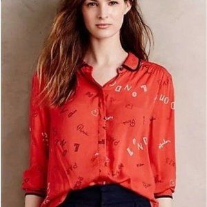 NWT Anthropologie Red Button Cities Blouse 2